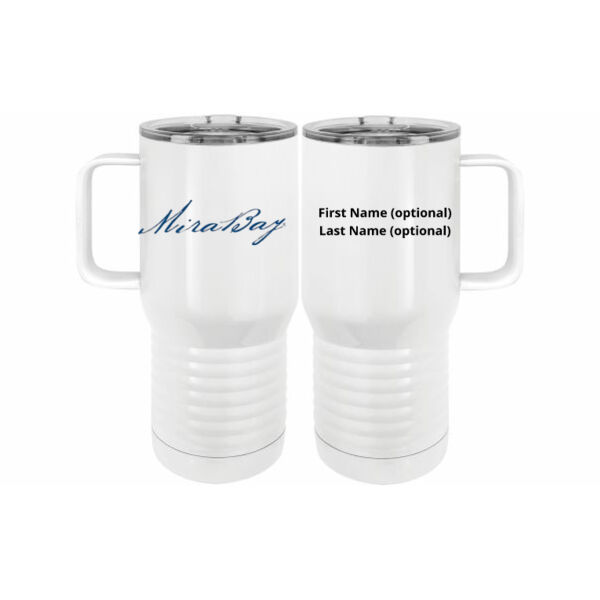 Mira Bay Personalized  - 20 oz. Insulated Stainless White Travel Mug w/Slider Lid Thumbnail